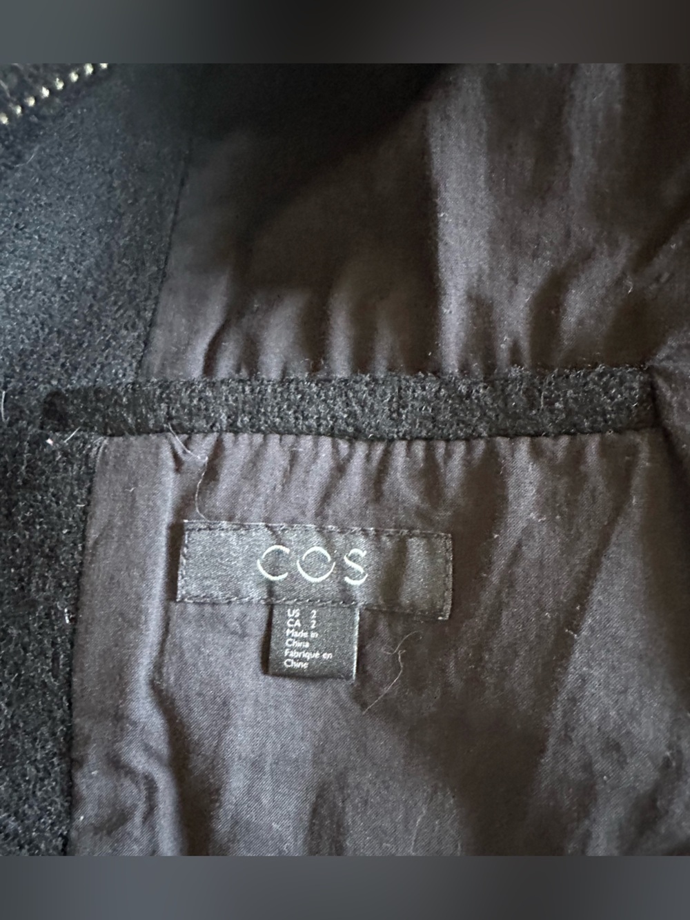 COS Women’s Black 100% Wool Collarless A-Line Hidden Zip Front Coat- Size 2 - Picture 3 of 14